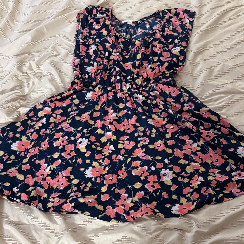 Navy and Coral Floral Dress